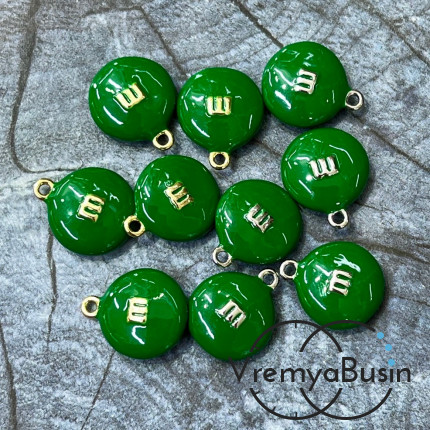Подвеска  с эмалью "m&ms", 16х14х5 мм, цв. зеленый   (1 шт.)