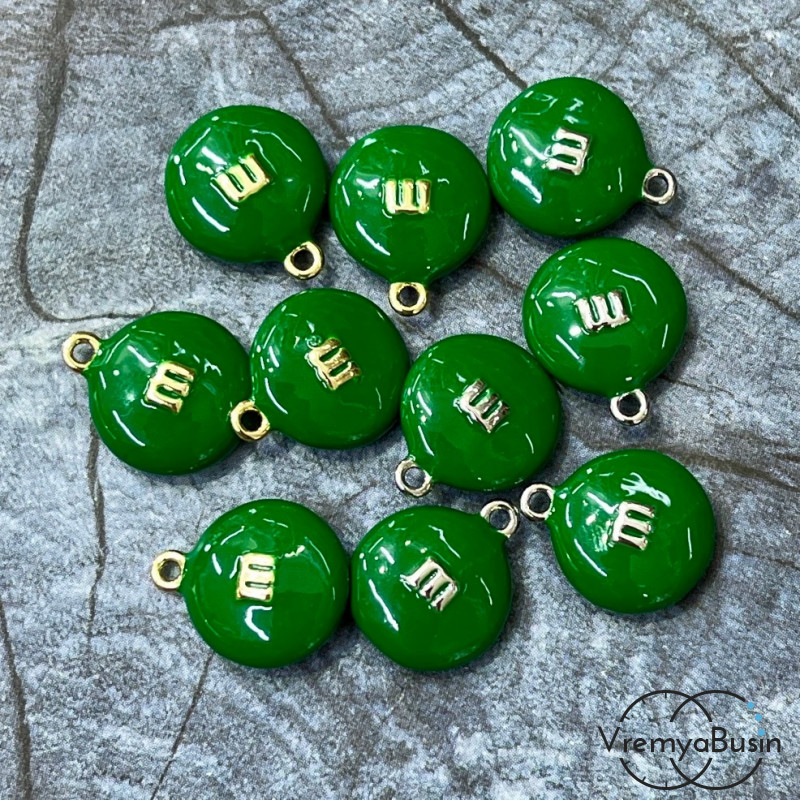 Подвеска  с эмалью "m&ms", 16х14х5 мм, цв. зеленый   (1 шт.)