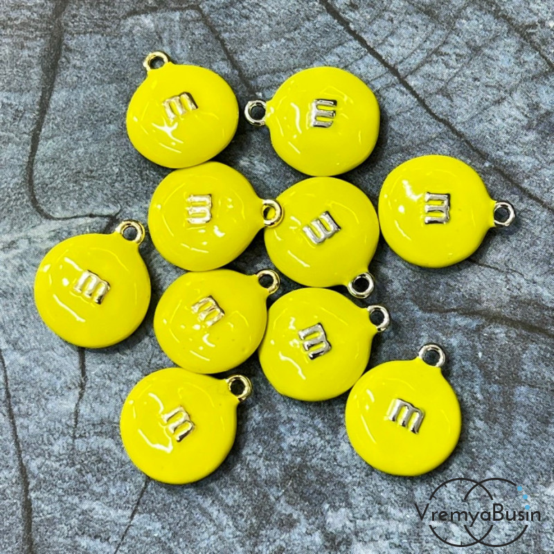 Подвеска  с эмалью "m&ms", 16х14х5 мм, цв.   желтый (1 шт.)