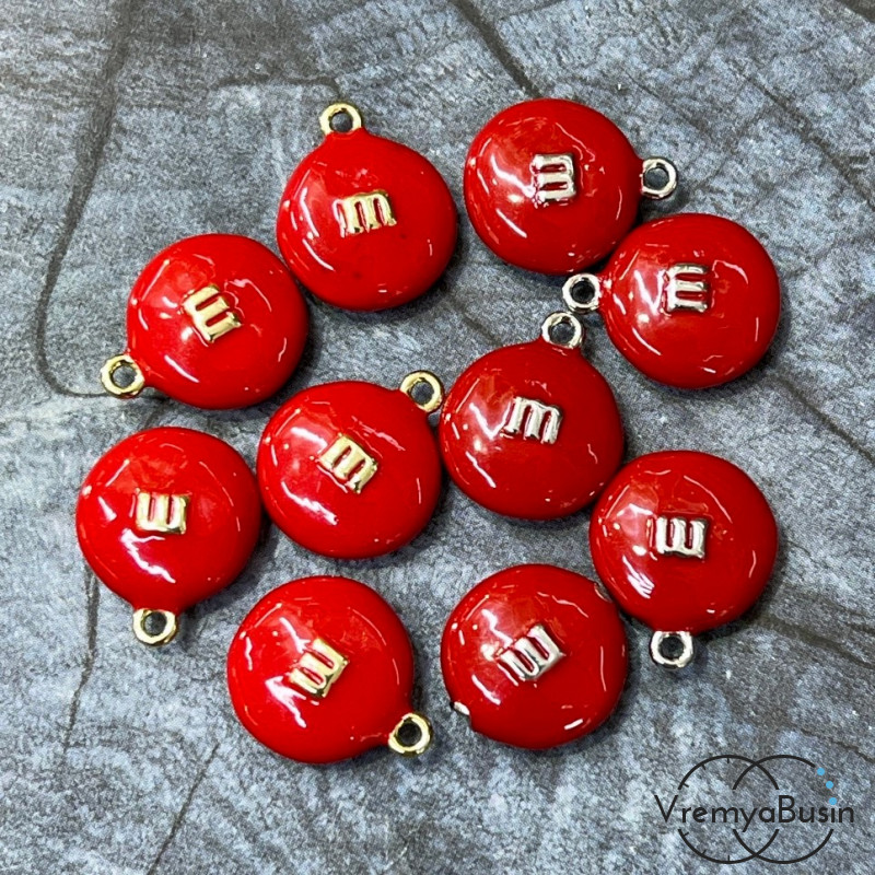 Подвеска  с эмалью "m&ms", 16х14х5 мм, цв.  красный  (1 шт.)