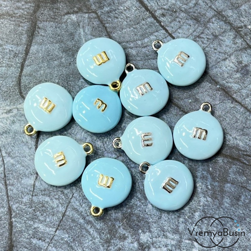 Подвеска  с эмалью "m&ms", 16х14х5 мм, цв.  голубой  (1 шт.)