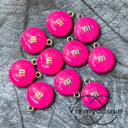 Подвеска  с эмалью "m&ms", 16х14х5 мм, цв.  розовый  (1 шт.)