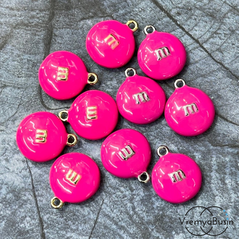 Подвеска  с эмалью "m&ms", 16х14х5 мм, цв.  розовый  (1 шт.)
