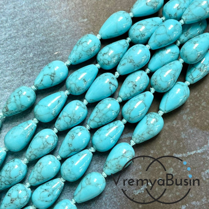 Бирюза имит. из говлита, капля гладкая 10х16 мм, цв. голубой (1/2 нити, ок. 15 шт.)