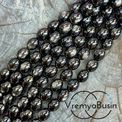 Бусины бочонки из смолы с переливом, ок. 8х10 мм (нить, ок. 38 шт.)