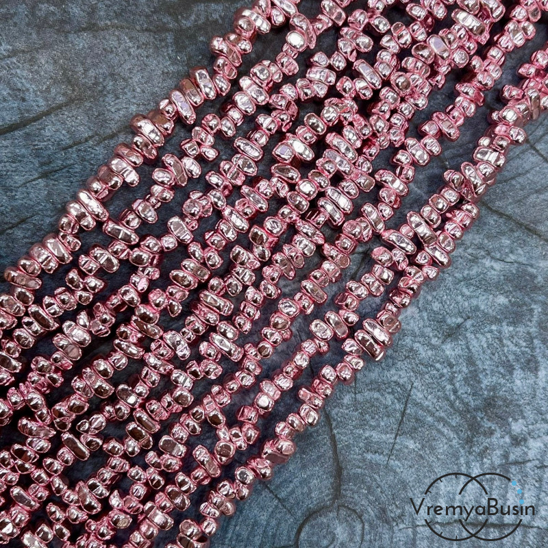Гематит, галтовка  ок. 6х3 мм, цв.  розовый (нить, ок. 150 шт.)
