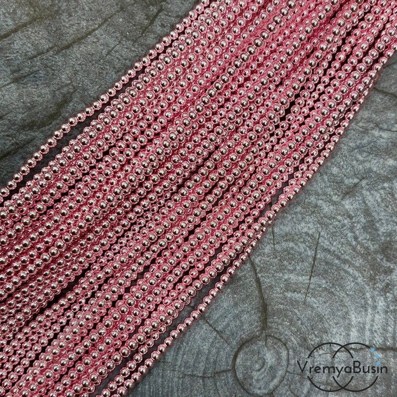 Гематит, шарик гладкий 2 мм, цв. розовый  (нить, ок. 180  шт.)