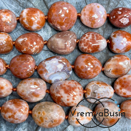 Агат натур., овальные крупные бусины, от 18 до 25 мм (нить, ок. 15 шт.)