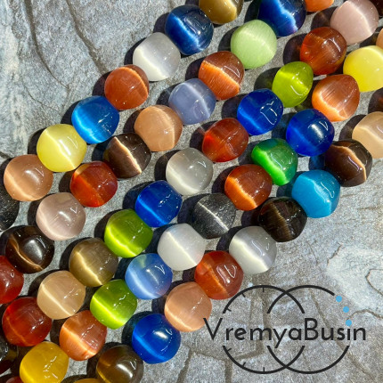 Кошачий глаз имит., бусины с гранями, ок. 10 мм (нить, ок. 38 шт.)