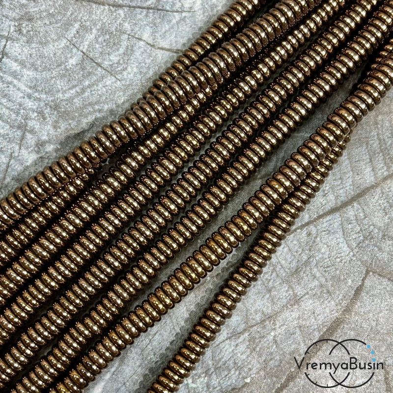 Гематит, шайба плоская 6х1 мм, цв. коричневый (1/2 нити, ок. 150 шт.)