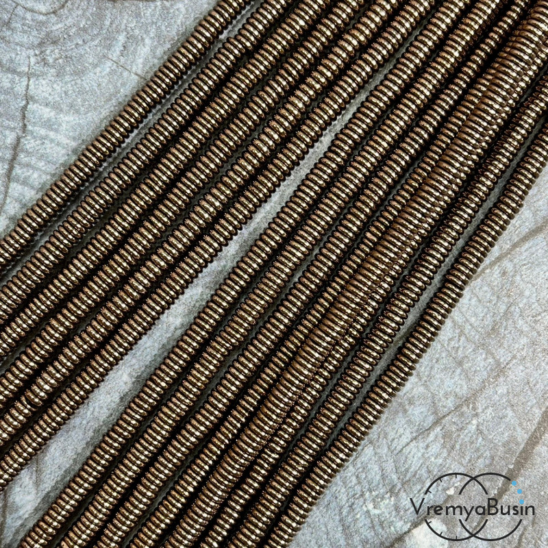 Гематит, шайба гладкая 1х4 мм, цв. коричневый (нить, ок. 350  шт.)