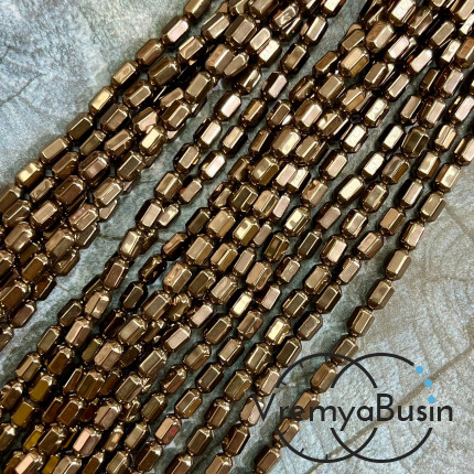 Гематит, цилиндр шестигранник 6х3 мм, цв. коричневый   (нить, ок. 65 шт.)