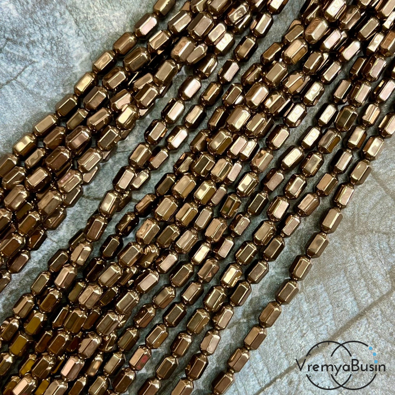 Гематит, цилиндр шестигранник 6х3 мм, цв. коричневый   (нить, ок. 65 шт.)