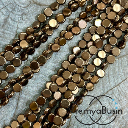 Гематит, таблетка плоская 6х2 мм, цв. коричневый   (нить, ок. 65 шт.)