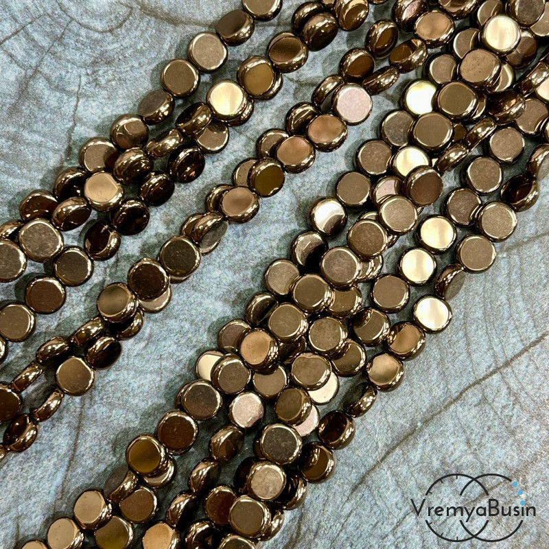 Гематит, таблетка плоская 6х2 мм, цв. коричневый   (нить, ок. 65 шт.)