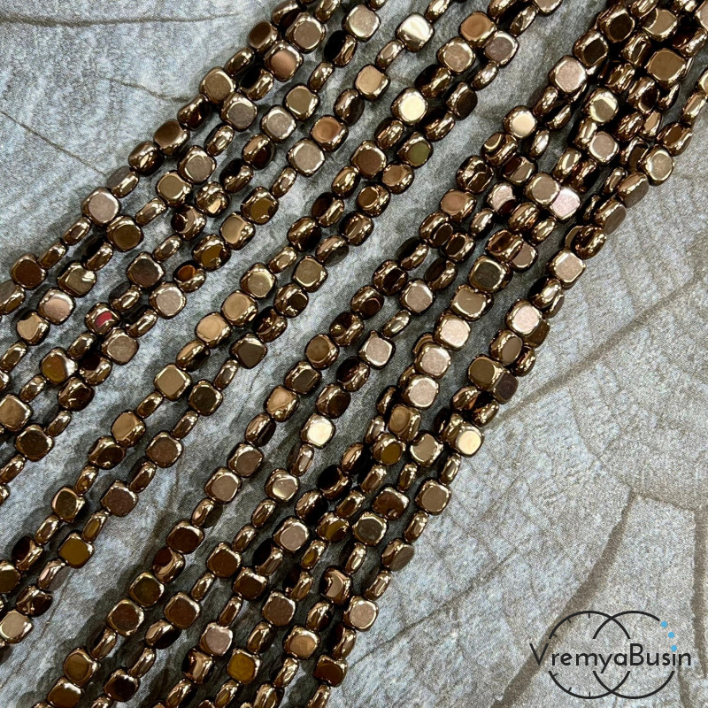 Гематит, квадратик округлый плоский 4х2 мм, цв. коричневый   (нить, ок. 90 шт.)