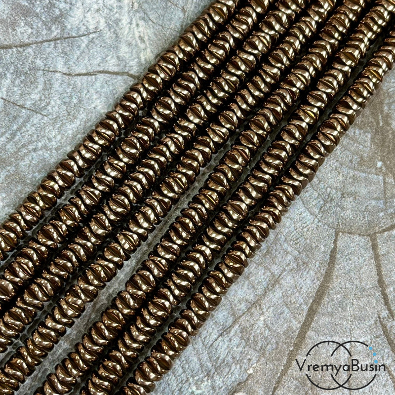 Гематит, диск изогнутый 2х6 мм, цв. коричневый   (нить, ок. 190 шт.)