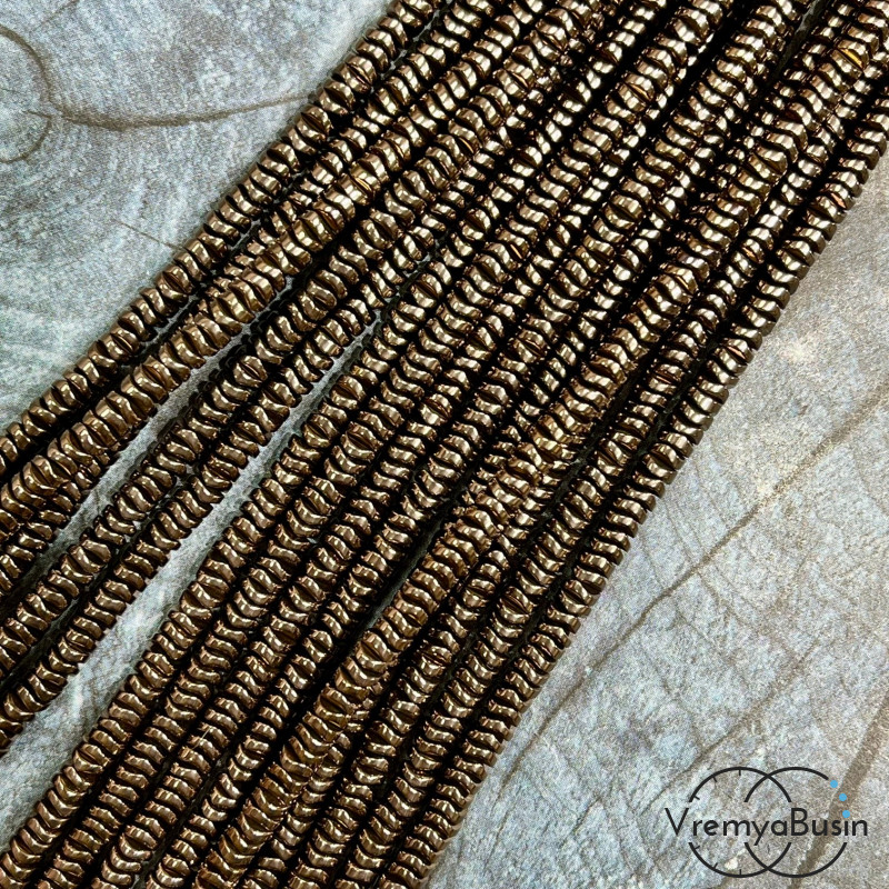 Гематит, диск изогнутый 1х4 мм, цв. коричневый  (нить, ок. 400 шт.)