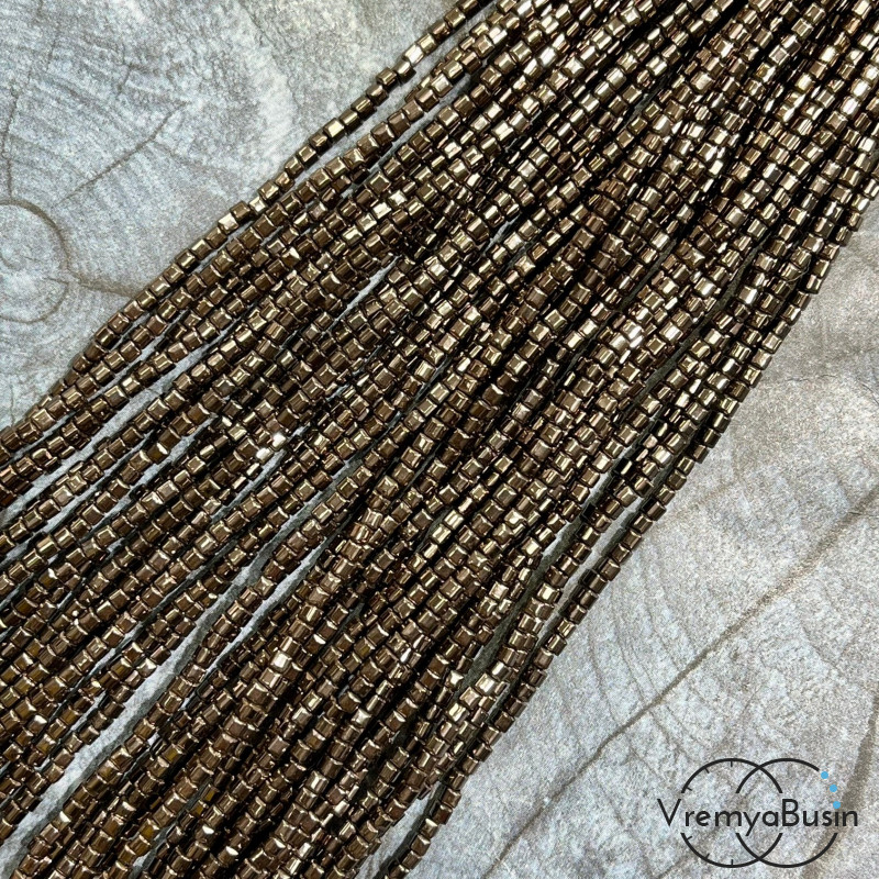 Гематит, кубик граненый 2 мм, цв. коричневый (нить, ок. 180  шт.)