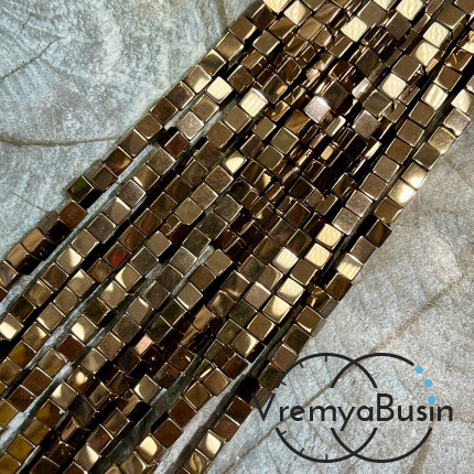 Гематит, кубик гладкий 4 мм, цв. коричневый   (нить, ок. 95 шт.)