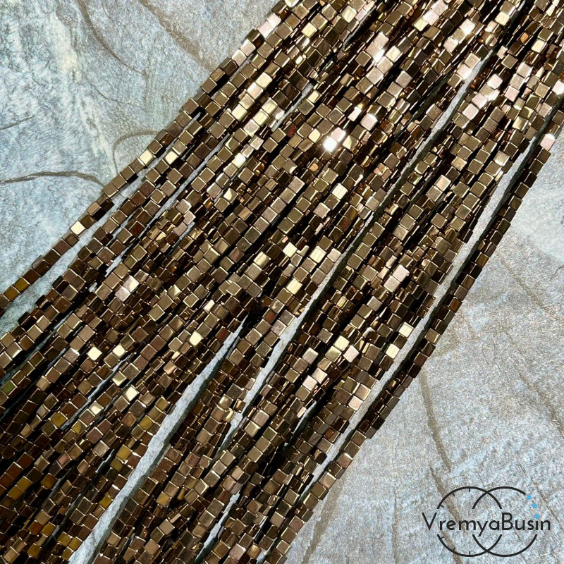 Гематит, кубик гладкий 2 мм, цв. КОРИЧНЕВЫЙ (нить, ок. 170 шт.)