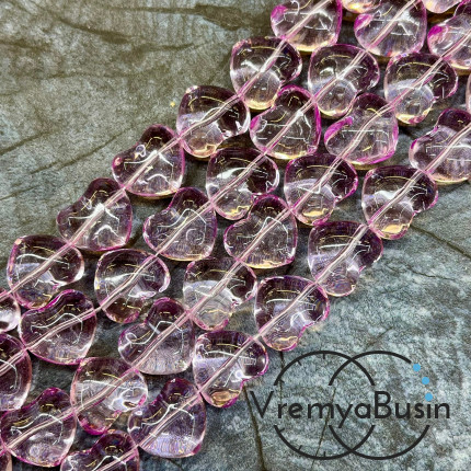 Сердце, бусины из стекла, 15х14х10 мм, цв.  розовый    (1/2 нити, ок. 13 шт.)