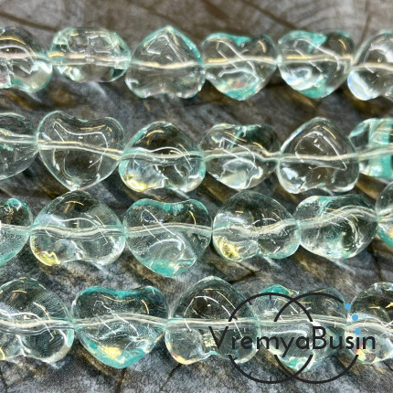 Сердце, бусины из стекла, 15х14х10 мм, цв.   бирюзовый   (1/2 нити, ок. 13 шт.)