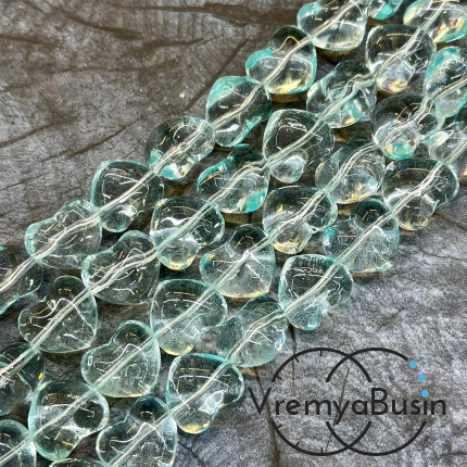 Сердце, бусины из стекла, 15х14х10 мм, цв.   бирюзовый   (1/2 нити, ок. 13 шт.)