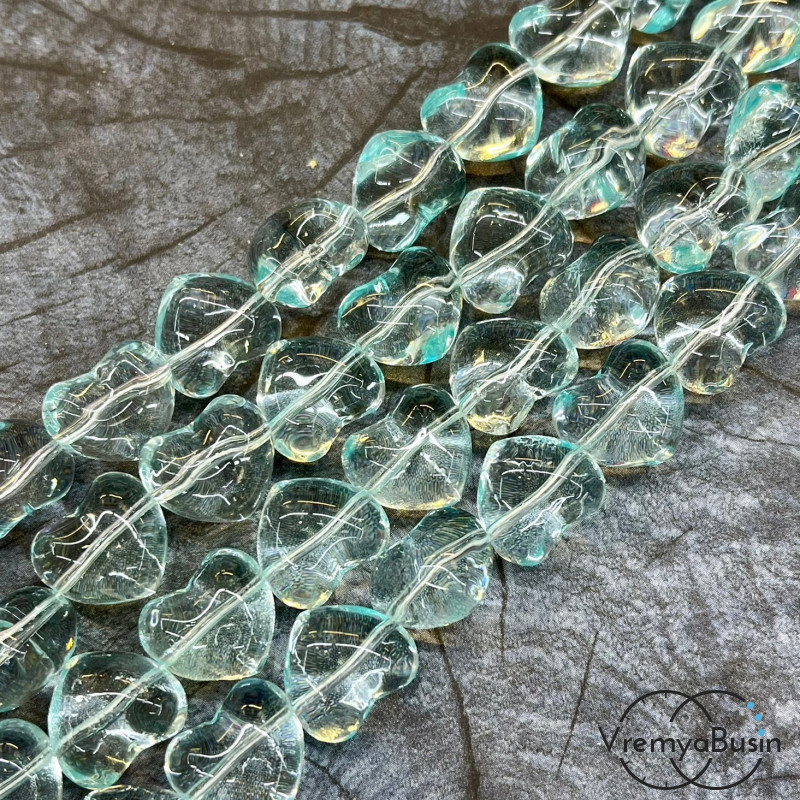 Сердце, бусины из стекла, 15х14х10 мм, цв.   бирюзовый   (1/2 нити, ок. 13 шт.)