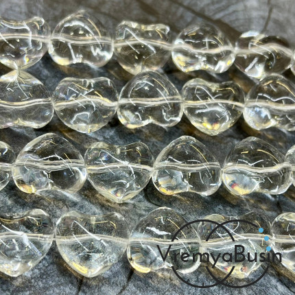 Сердце, бусины из стекла, 15х14х10 мм, цв.  прозрачный   (1/2 нити, ок. 13 шт.)