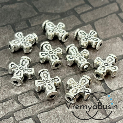 Бусина металлическая  "Крест", 15х12х5 мм, цв. серебро (1 шт.)