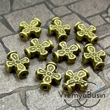 Бусина металлическая  "Крест", 15х12х5 мм, цв. бронза (1 шт.)