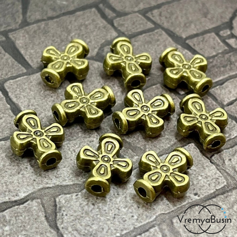 Бусина металлическая  "Крест", 15х12х5 мм, цв. бронза (1 шт.)