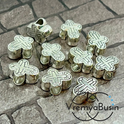 Бусина металлическая  "Крест", 14х10х6 мм, цв. серебро (1 шт.)