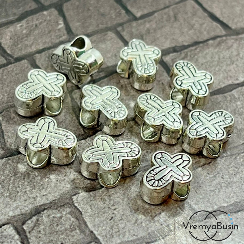 Бусина металлическая  "Крест", 14х10х6 мм, цв. серебро (1 шт.)