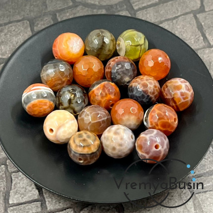 Агат огненный бразильский, шарик граненый 10 мм (1 шт.)