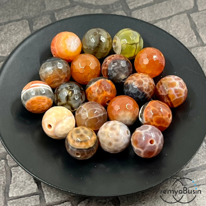 Агат огненный бразильский, шарик граненый 10 мм (1 шт.)