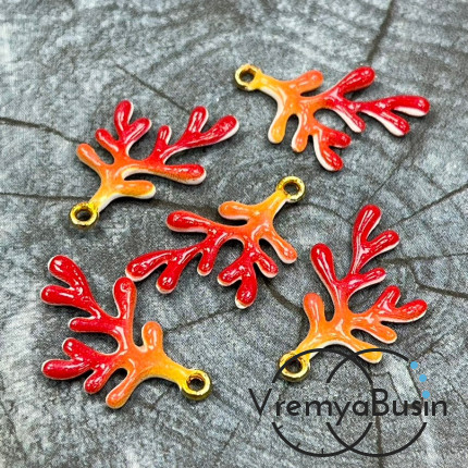 Подвеска  с эмалью "Коралловая ветка", 14х22 мм, цв.    красный    (1 шт.)