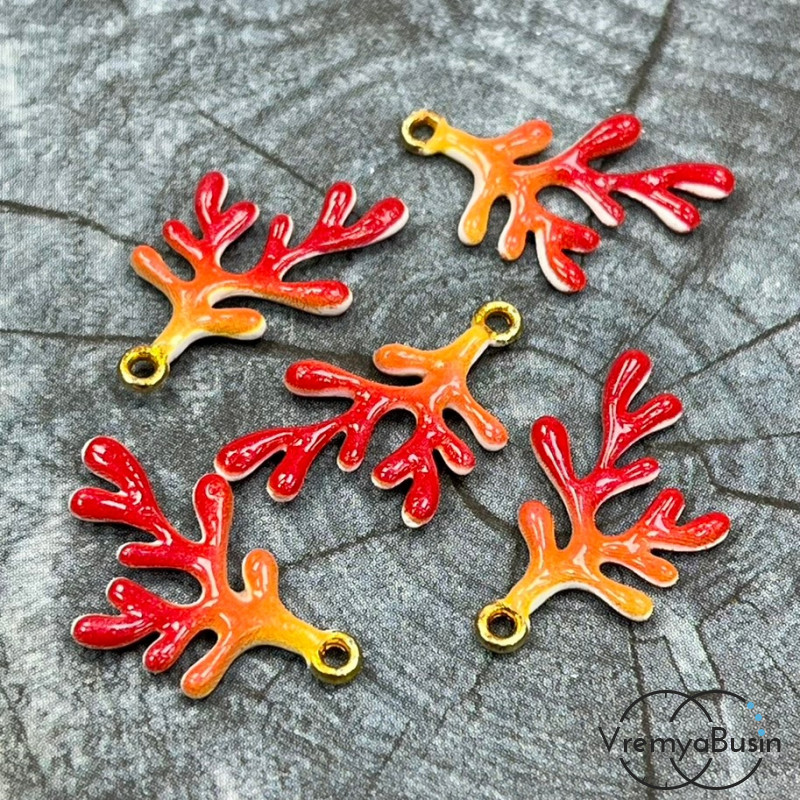 Подвеска  с эмалью "Коралловая ветка", 14х22 мм, цв.    красный    (1 шт.)