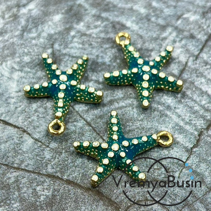 Подвеска  с эмалью "Морская звезда", 16х20 мм, цв.   бирюзовый     (1 шт.)