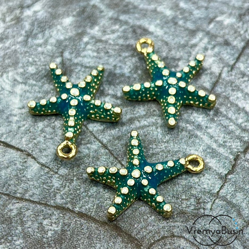 Подвеска  с эмалью "Морская звезда", 16х20 мм, цв.   бирюзовый     (1 шт.)
