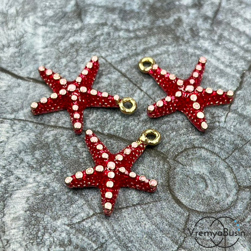 Подвеска  с эмалью "Морская звезда", 16х20 мм, цв.    красный    (1 шт.)