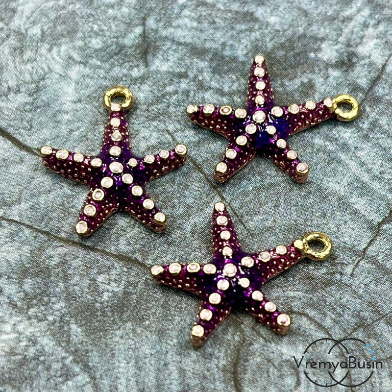 Подвеска  с эмалью "Морская звезда", 16х20 мм, цв.    фиолетовый    (1 шт.)