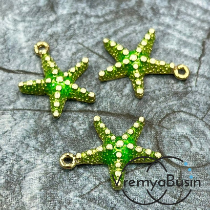 Подвеска  с эмалью "Морская звезда", 16х20 мм, цв.   зеленый     (1 шт.)