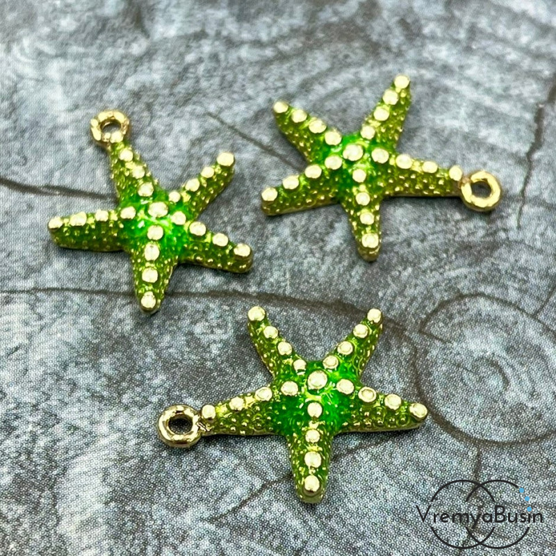 Подвеска  с эмалью "Морская звезда", 16х20 мм, цв.   зеленый     (1 шт.)