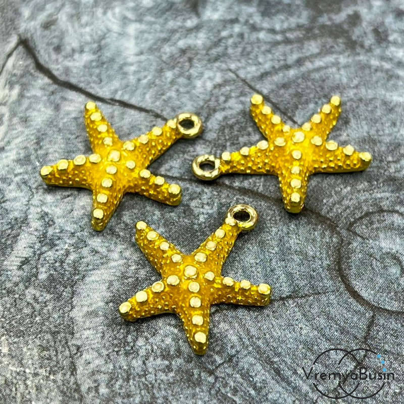 Подвеска  с эмалью "Морская звезда", 16х20 мм, цв.  желтый      (1 шт.)