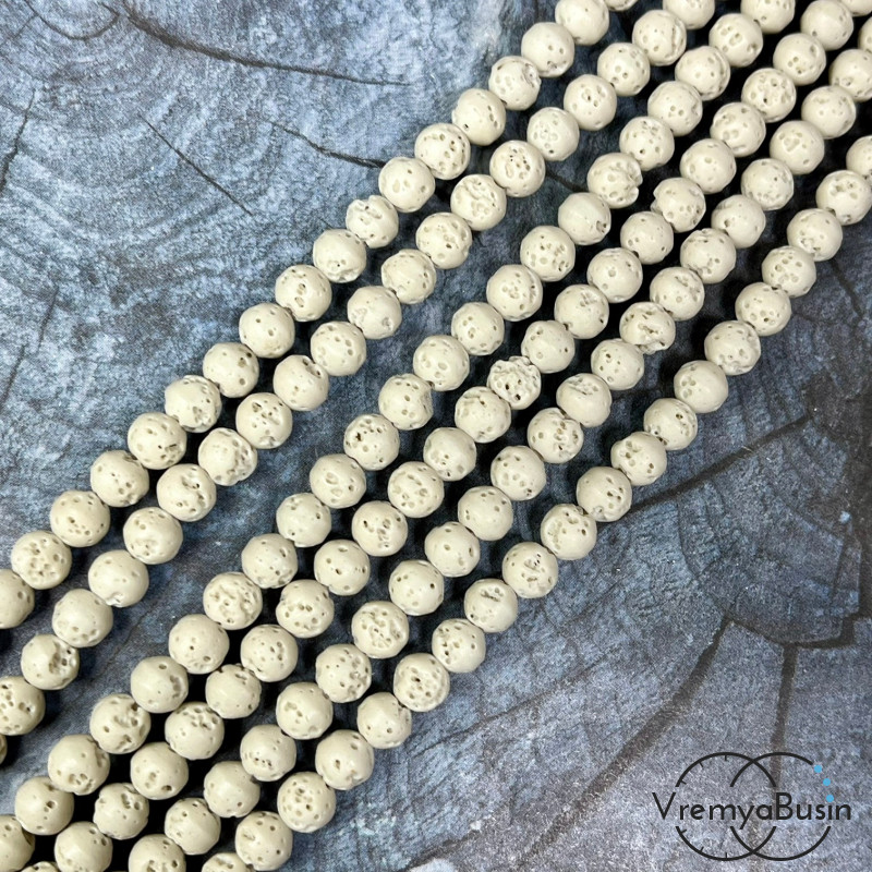 Лава тонир., бусины  шарики, ок. 6 мм,     цв.     слоновой кости    (нить, ок.  65     шт.)