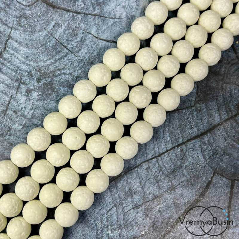 Лава тонир., бусины   шарики, ок. 8 мм,    цв. белый  (нить, ок.   48   шт.)
