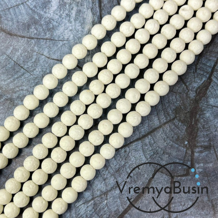 Лава тонир., бусины  шарики, ок. 6 мм,     цв.   белый      (нить, ок.  65     шт.)