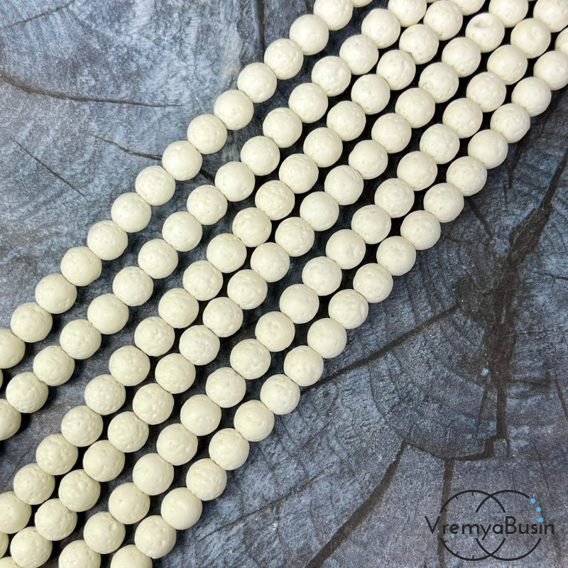 Лава тонир., бусины  шарики, ок. 6 мм,     цв.   белый      (нить, ок.  65     шт.)